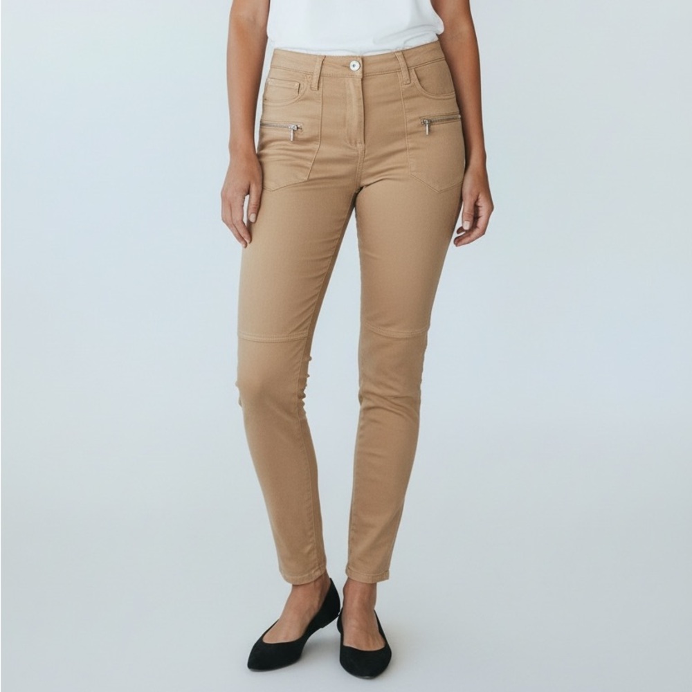 Blank NYC Moto Skinny Jeans Khaki Zipper Pocket Ankle Zip Stretch Size 29 NWT